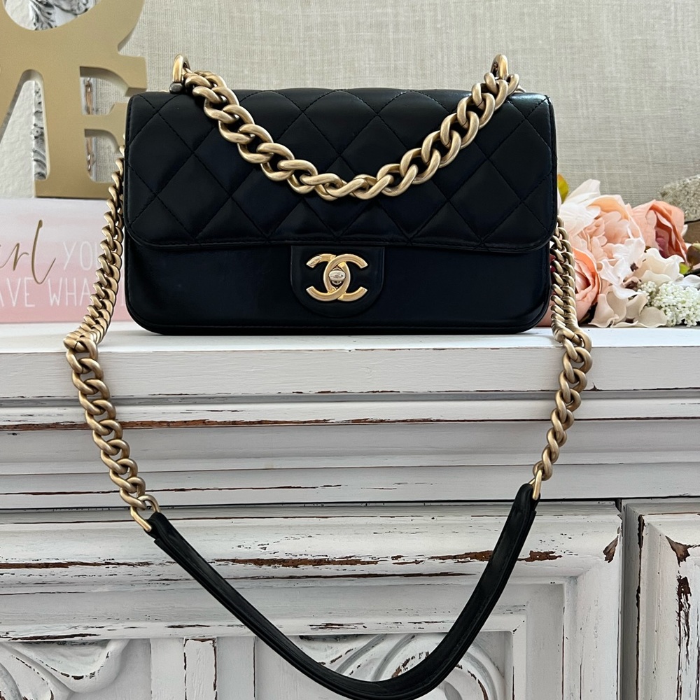Chanel Black Glazed Calfskin Straightline Paris Flap Bag